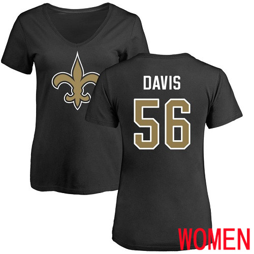 New Orleans Saints Black Women DeMario Davis Name and Number Logo Slim Fit NFL Football 56 T Shirt